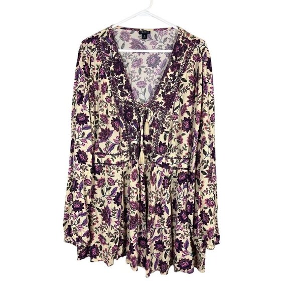 Torrid Floral Boho Top 3X Yellow Hippie Indie Western Peasant Retro Feminine 80s - Picture 1 of 10